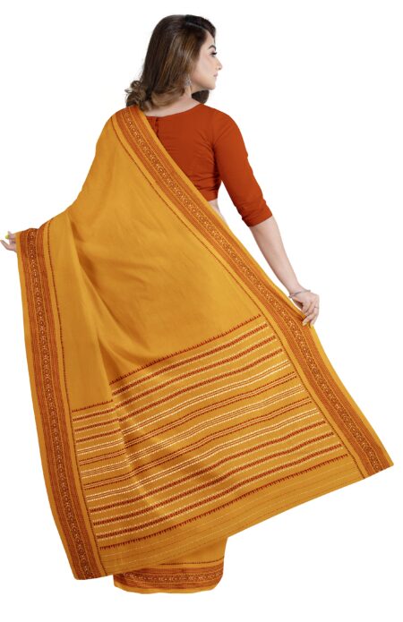 Mustered Yellow sleek red border saree