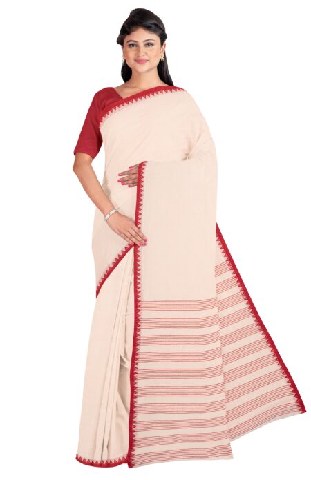 Red and White Begumpuri Printed Cotton Saree