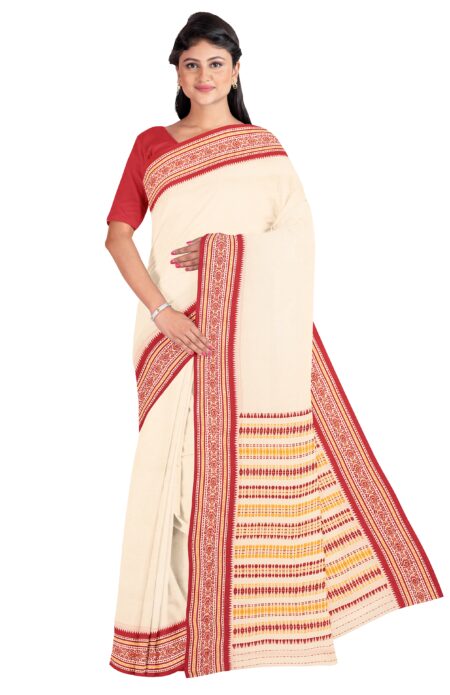 Puja Purpose Begumpuri Cotton Saree Red & White