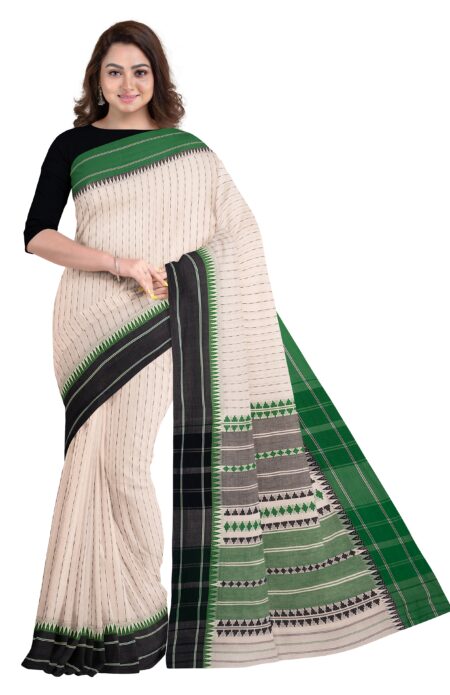 black & green Begumpuri Printed Cotton Saree