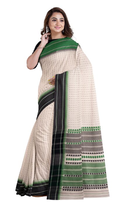 black & green Begumpuri Printed Cotton Saree