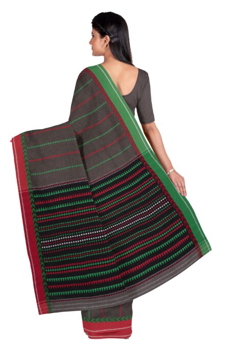 Gray & green Begumpuri Printed Cotton Saree