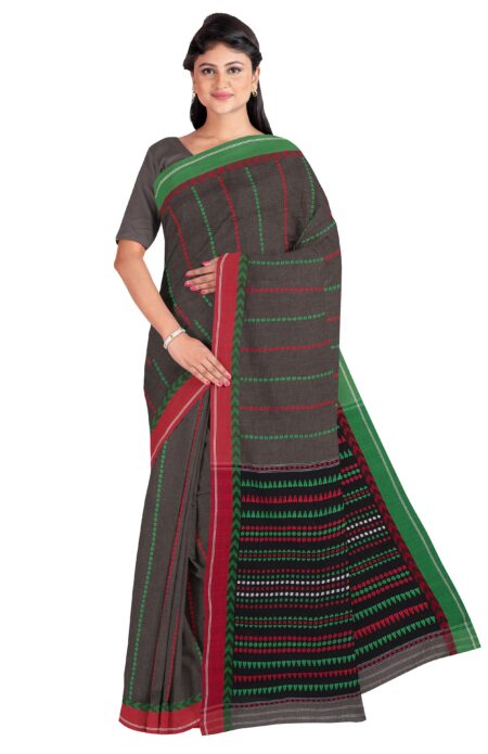 Gray & green Begumpuri Printed Cotton Saree