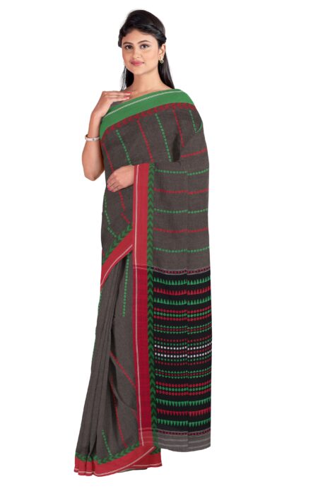 Gray & green Begumpuri Printed Cotton Saree