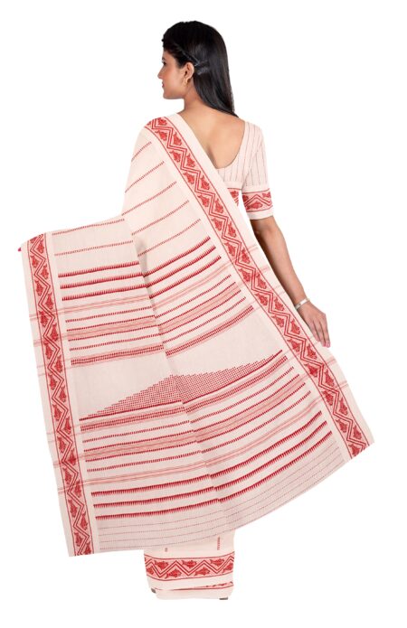 white and red Begumpuri Cotton Saree