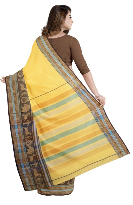 Santipuri Yellow Cotton Saree with Thick Par