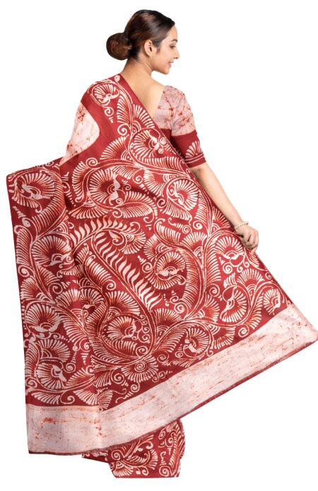 Rust Colour Mom Batik Silk Saree With Blouse