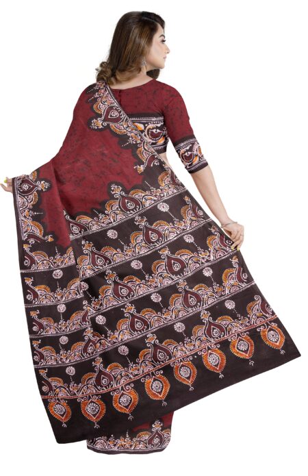 Red & Black Batik Cotton Saree