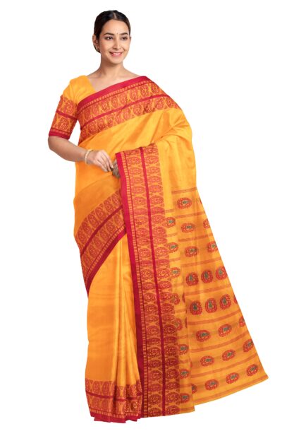 Bengal Yellow Red Garod Silk Saree with blouse