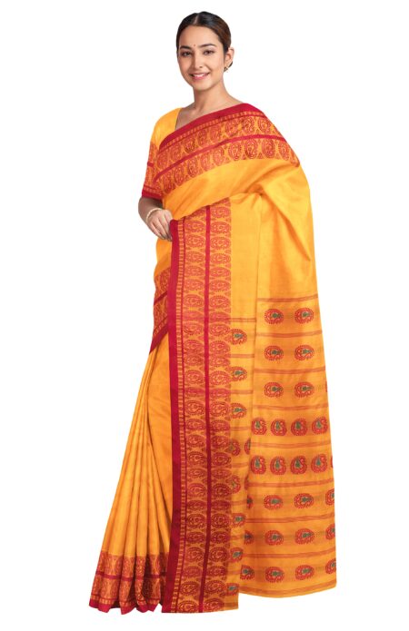 Bengal Yellow Red Garod Silk Saree