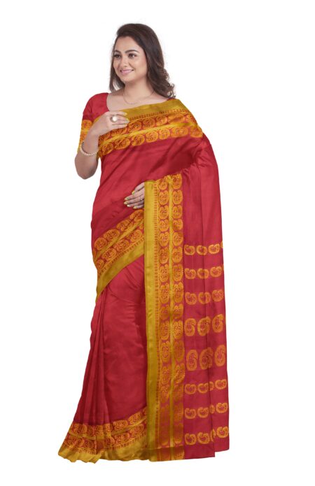 Red Yellow Garod Silk Saree