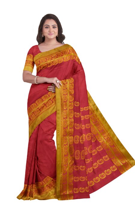 Red Yellow Garod Silk Saree