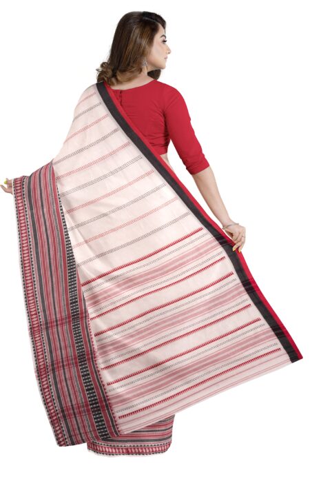 black and red Handwoven Dhaniakhali Cotton Saree