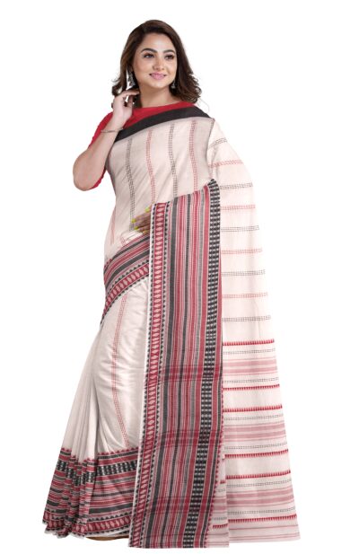 black and red Handwoven Dhaniakhali Cotton Saree