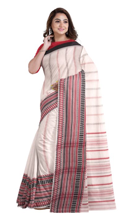 black and red Handwoven Dhaniakhali Cotton Saree