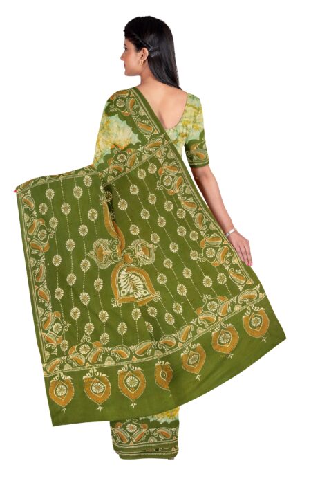 Soft green Batik Cotton Saree