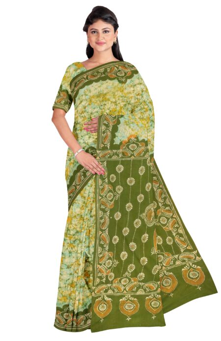 Soft green Batik Cotton Saree with same blouse