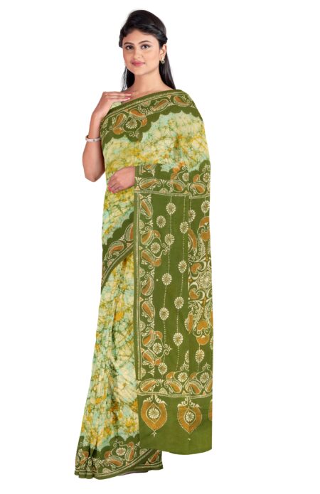 Soft green Batik Cotton Saree