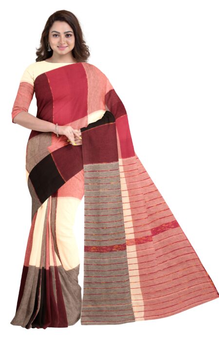 Red & Black Kantha Cotton Saree with blouse